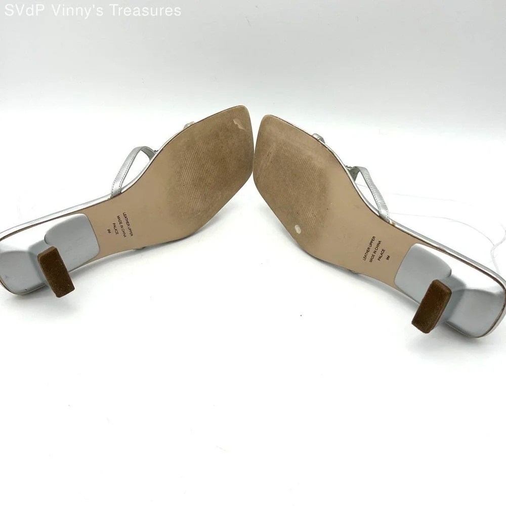 Lord & Taylor Palace Silver Rhinestone Kitten Heel Slide Sandals Size 9M
